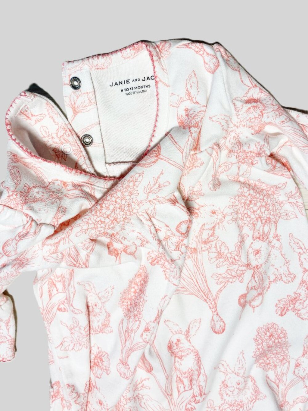Janie and Jack Baby Girl Bunny Toile Romper Size 6-12 Months - Picture 4 of 7